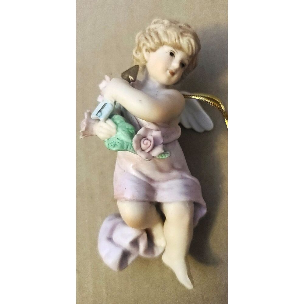 Rare Vintage Angel Bisque 1987 B.S.B. Shackman Ornament Cupid with‎ Flowers - Picture 2 of 8